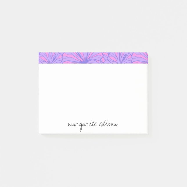 Rosa och Lila Blommigt Design Post-it Block (Framsida)