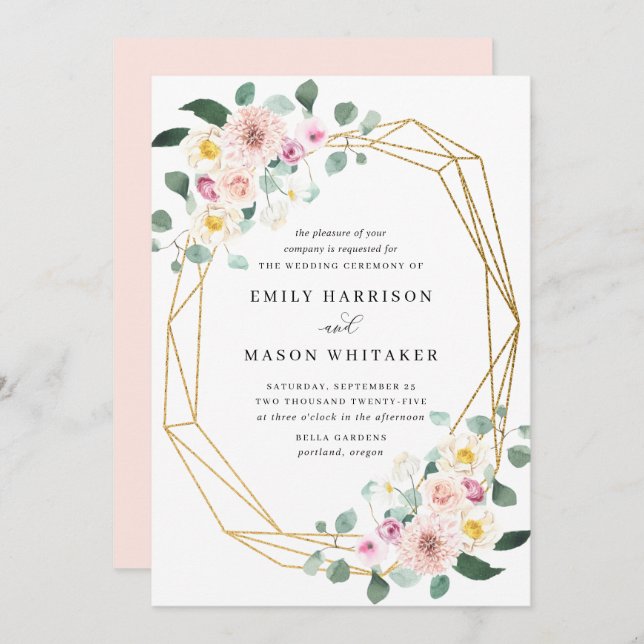  Rosa och Lila Blommigt Eucalyptus Bröllop Inbjudningar (Fram/baksida)