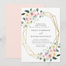 Rosa och Lila Blommigt Eucalyptus Bröllop Inbjudningar