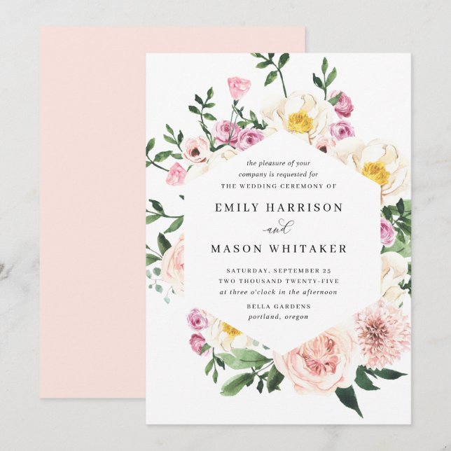  Rosa och Lila Blommigt Eucalyptus Bröllop Inbjudningar (Fram/baksida)