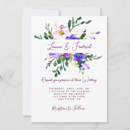 Rosa och lila blommigt personligt bröllp inbjudningar