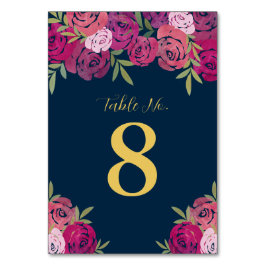 Rosa och Lila Blommigt Ro Löv Blue Bröllop Bordsnummer