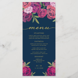 Rosa och Lila Blommigt Ro Löv Blue Bröllop Meny