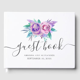 Rosa och lila blommigt, skript bröllop gästböcker