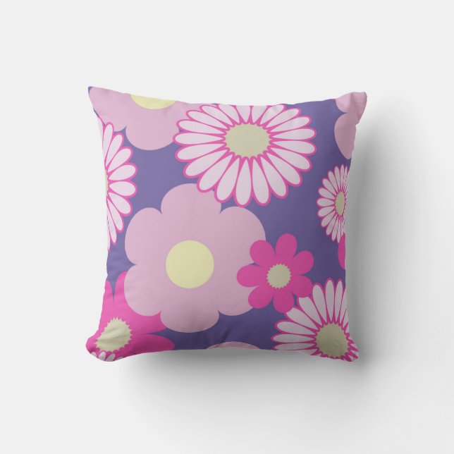 Rosa och Lila Blommigt Soffa Cushion Kudde (Framsida)