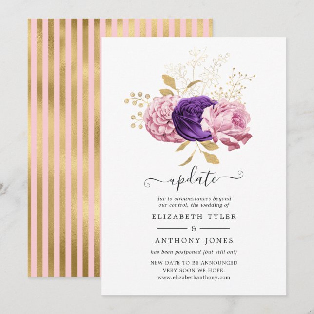 Rosa och Lila Blommigt uppskjuten uppdatering av B Inbjudningar (Fram/baksida)