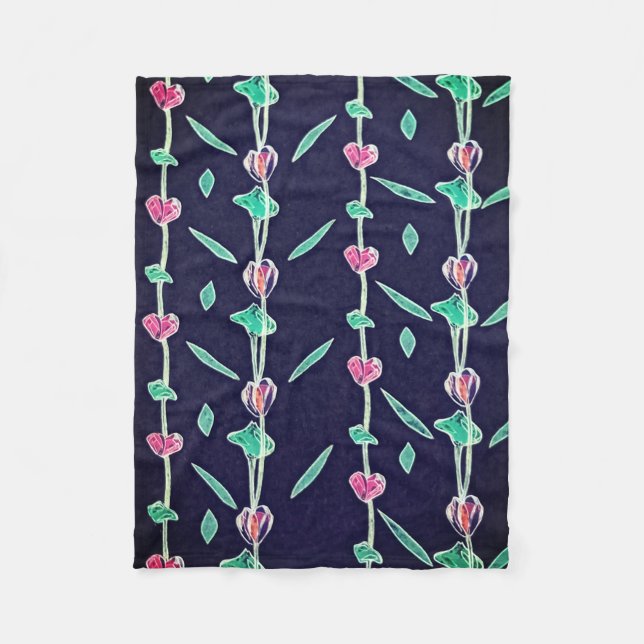 Rosa och lila blommor fleecefilt (Framsidan)