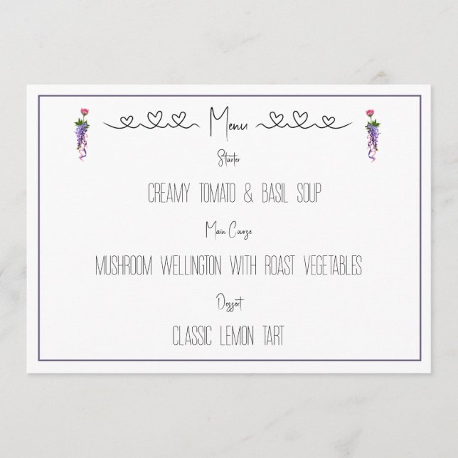 Rosa och lila blommor meny (Framsida)