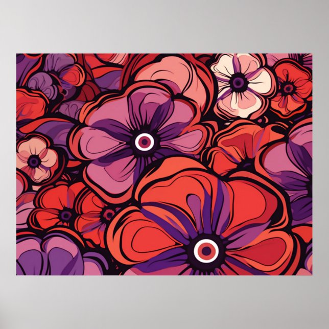 Rosa och lila blommor poster (Framsidan)
