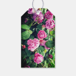 Rosa och lila blommor presentetikett