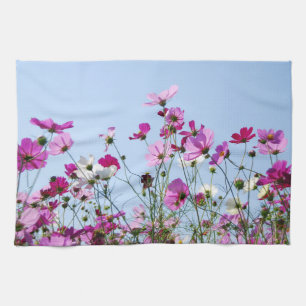 Rosa och lila blomsteräng foto kökshandduk