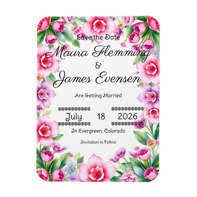 Rosa och lila blomsterflexibel fotomagnet magnet (Vertikal)