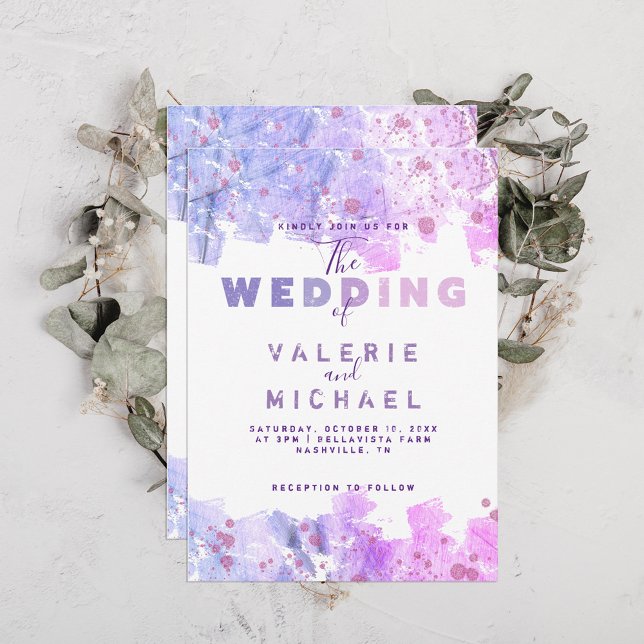 Rosa och Lila Bröllop i modern konstnärlig miljö Inbjudningar (Skapare uppladdad)