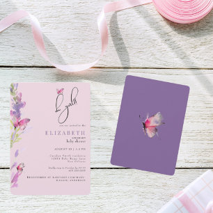 Rosa och Lila Butterflies Oh Girl Baby Shower Inbjudningar