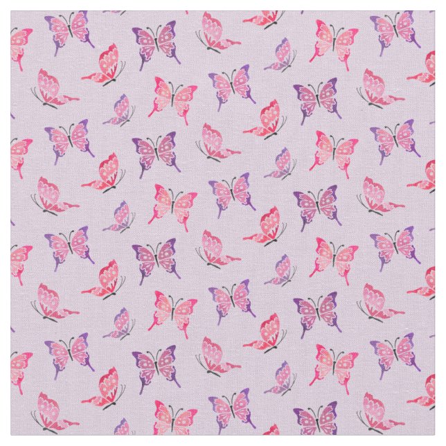 Rosa och Lila Butterflies Tyg (Närbild)