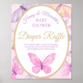 Rosa och Lila Butterfly Baby Shower Diaper Raffle Poster
