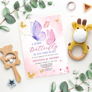 Rosa och Lila Butterfly Baby Shower Inbjudningar
