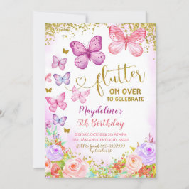 Rosa och Lila Butterfly Barn Birthday Inbjudan