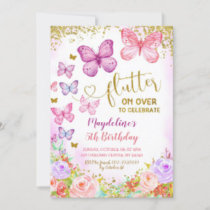 Rosa och Lila Butterfly Barn Birthday Inbjudan
