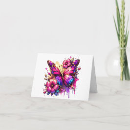 Rosa och Lila Butterfly och Flowers Tack Kort