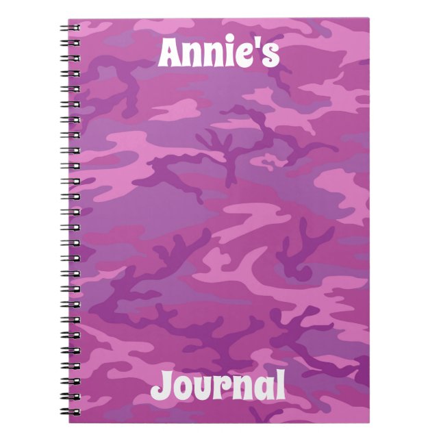 Rosa och Lila Camouflage Personal Journal Anteckningsbok (Framsidan)