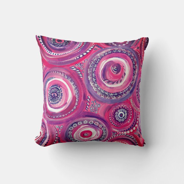 Rosa- och Lila Circles and Swirls Abstrakt Kudde (Framsida)