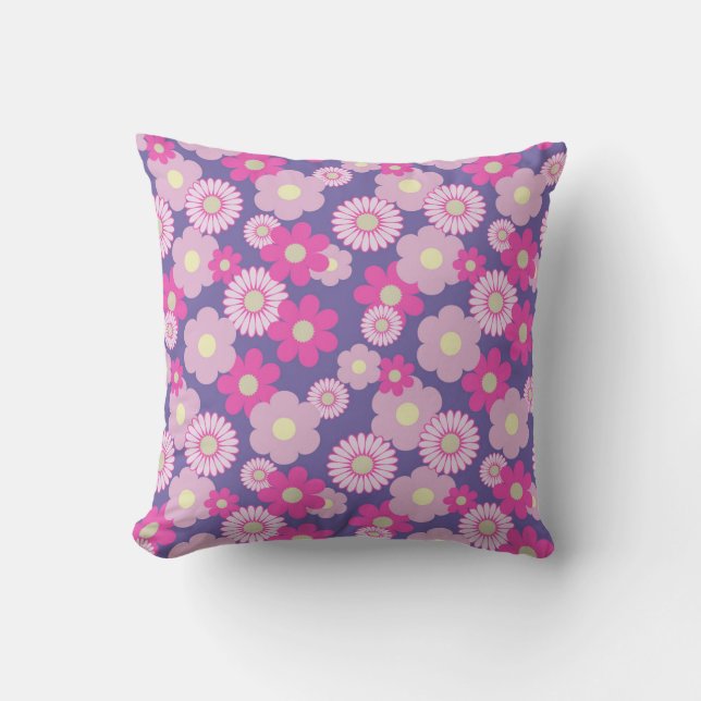 Rosa och Lila Cushion Small Blommigt Soffa Kudde (Framsida)