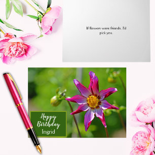 Rosa och Lila Dahlia Flower Birthday Kort