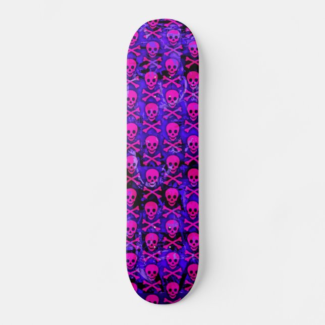 Rosa och Lila Döskallar Skateboard Deck (Framsida)