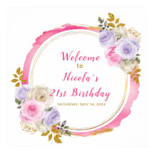 Rosa och Lila Elegant BlomFödelsedagsfest