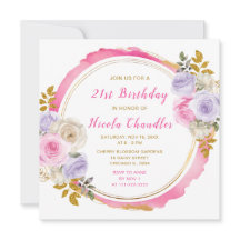 Rosa och Lila Elegant Flowers Födelsedagsfest