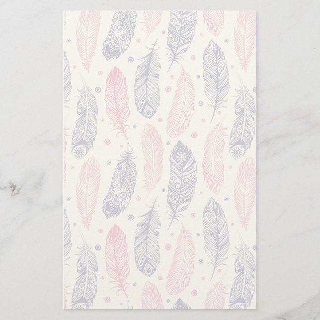Rosa och Lila Etniska Feather Mönster Brevpapper (Framsida)