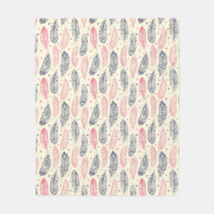 Rosa och Lila Etniska Feather Mönster Fleecefilt