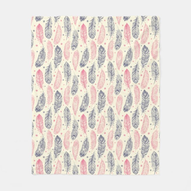 Rosa och Lila Etniska Feather Mönster Fleecefilt (Framsidan)