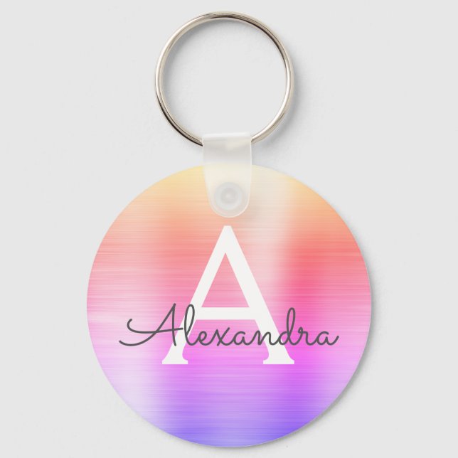 Rosa och lila falskt rostfritt stålmonogram nyckelring (Framsida)