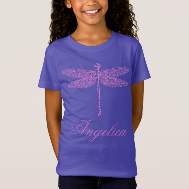 Rosa och Lila Fantasy Dragonfly T Shirt (Framsida)