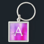 Rosa och Lila Faux Stainless Steel Monogram Fyrkantig Silverfärgad Nyckelring<br><div class="desc">Shock rosa och Lila Ombre Faux Stainless Steel Metallic Elegant Keychain. Dessa nyckelkedjor kan anpassas så att de omfattar ditt första och första namn. Dessa nyckelringar gör underbar födelsedag,  möhippa eller bachelorette-parti till fördel.</div>