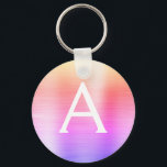 Rosa och Lila Faux Stainless Steel Monogram Nyckelring<br><div class="desc">Pastel Rosa,  Orange och Lila Ombre Faux Stainless Steel Metallic Elegant Keychain. Dessa nyckelkedjor kan anpassas så att de omfattar ditt första och första namn. Dessa nyckelringar gör underbar födelsedag,  möhippa eller bachelorette-parti till fördel.</div>