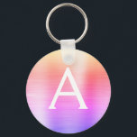 Rosa och Lila Faux Stainless Steel Monogram Nyckelring<br><div class="desc">Pastel Rosa,  Orange och Lila Ombre Faux Stainless Steel Metallic Elegant Keychain. Dessa nyckelkedjor kan anpassas så att de omfattar ditt första och första namn. Dessa nyckelringar gör underbar födelsedag,  möhippa eller bachelorette-parti till fördel.</div>