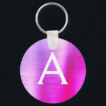 Rosa och Lila Faux Stainless Steel Monogram Nyckelring<br><div class="desc">Shock rosa och Lila Ombre Faux Stainless Steel Metallic Elegant Keychain. Dessa nyckelkedjor kan anpassas så att de omfattar ditt första och första namn. Dessa nyckelringar gör underbar födelsedag,  möhippa eller bachelorette-parti till fördel.</div>
