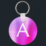 Rosa och Lila Faux Stainless Steel Monogram Nyckelring<br><div class="desc">Shock rosa och Lila Ombre Faux Stainless Steel Metallic Elegant Keychain. Dessa nyckelkedjor kan anpassas så att de omfattar ditt första och första namn. Dessa nyckelringar gör underbar födelsedag,  möhippa eller bachelorette-parti till fördel.</div>