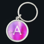 Rosa och Lila Faux Stainless Steel Monogram Rund Silverfärgad Nyckelring<br><div class="desc">Shock rosa och Lila Ombre Faux Stainless Steel Metallic Elegant Keychain. Dessa nyckelkedjor kan anpassas så att de omfattar ditt första och första namn. Dessa nyckelringar gör underbar födelsedag,  möhippa eller bachelorette-parti till fördel.</div>