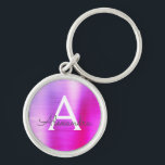Rosa och Lila Faux Stainless Steel Monogram Rund Silverfärgad Nyckelring<br><div class="desc">Shock rosa och Lila Ombre Faux Stainless Steel Metallic Elegant Keychain. Dessa nyckelkedjor kan anpassas så att de omfattar ditt första och första namn. Dessa nyckelringar gör underbar födelsedag,  möhippa eller bachelorette-parti till fördel.</div>