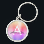 Rosa och Lila Faux Stainless Steel Monogram Rund Silverfärgad Nyckelring<br><div class="desc">Pastel Rosa,  Orange och Lila Ombre Faux Stainless Steel Metallic Elegant Keychain. Dessa nyckelkedjor kan anpassas så att de omfattar ditt första och första namn. Dessa nyckelringar gör underbar födelsedag,  möhippa eller bachelorette-parti till fördel.</div>