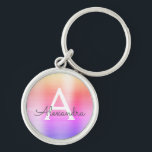 Rosa och Lila Faux Stainless Steel Monogram Rund Silverfärgad Nyckelring<br><div class="desc">Pastel Rosa,  Orange och Lila Ombre Faux Stainless Steel Metallic Elegant Keychain. Dessa nyckelkedjor kan anpassas så att de omfattar ditt första och första namn. Dessa nyckelringar gör underbar födelsedag,  möhippa eller bachelorette-parti till fördel.</div>