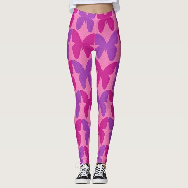 Rosa och lila-fjäril mönster leggings (Framsida)