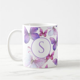 Rosa och lila fjärilar Anpassad monogram Kaffemugg