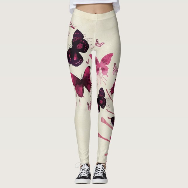 Rosa- och lila-fjärilslangar leggings (Framsida)