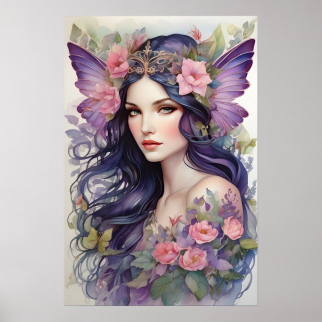 Rosa och Lila Flower Fairy Poster (Framsidan)