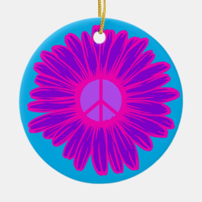 Rosa och lila fredsdaisy julgransprydnad keramik (Framsidan)